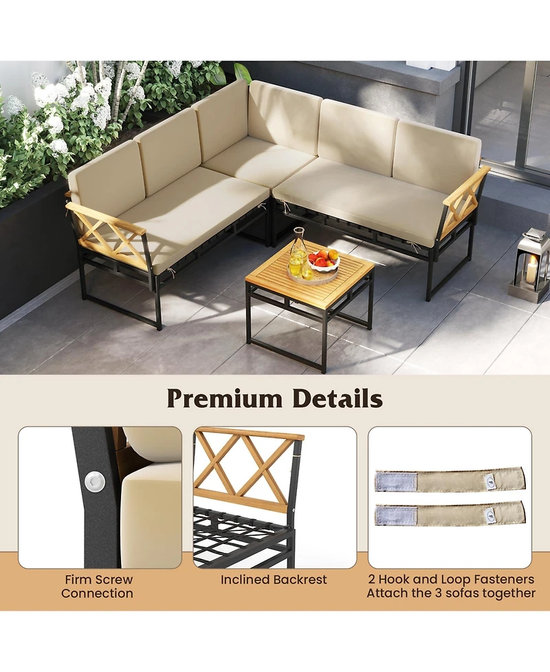 Gymax Set Of 4 Outdoor Sectional Sofa L-Shaped Metal Conversation Set w/ Cushions