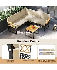 Gymax Set Of 4 Outdoor Sectional Sofa L-Shaped Metal Conversation Set w/ Cushions