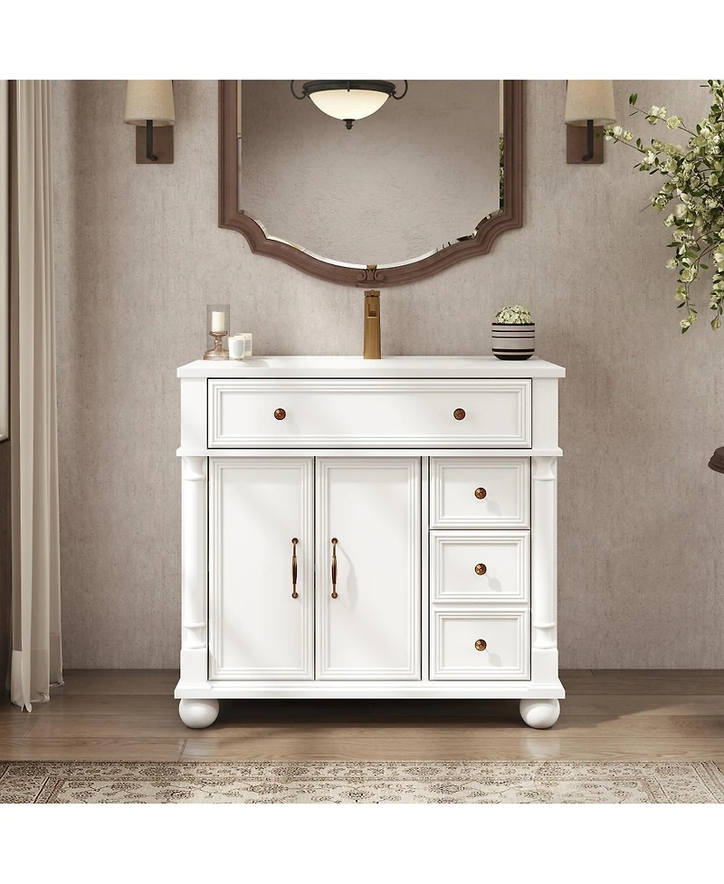 Sillysis 36" Bathroom Vanity with Sink, Medieval Modern Solid Wood Roman Base, Flip Drawer Adjustable Storage, Easy Clean-Sillysis