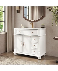 Sillysis 36" Bathroom Vanity with Sink, Medieval Modern Solid Wood Roman Base, Flip Drawer Adjustable Storage, Easy Clean-Sillysis