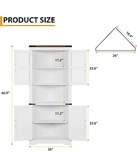 gaomon Rustic Farmhouse Tall Corner Storage Cabinet with Glass Doors & Adjustable Shelves, Corner Display Cabinet for Kitchen