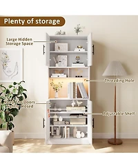 gaomon Tall Pantry Cabinet with Countertop, Kitchen Cabinets with Led Light Strip & Microwave Shelf