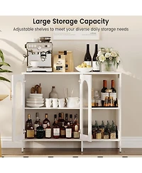 gaomon Sideboard Buffet Cabinet, Storage Cabinet with Wooden Frame, Tempered Glass Doors, Adjustable Shelves, Multi-Functional Storage for Living Room