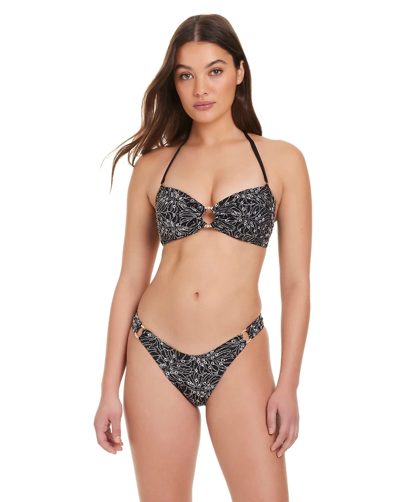 Red Carter Women's Bandeau Neck Embroidered Bikini Top