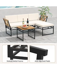 Costway 3 Pcs L-Shaped Patio Furniture Set with Loveseat Square Coffee Table Soft Back
