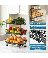 Yigii 3-Tier Rolling Pantry Cart with Lockable Wheels for Kitchen Storage
