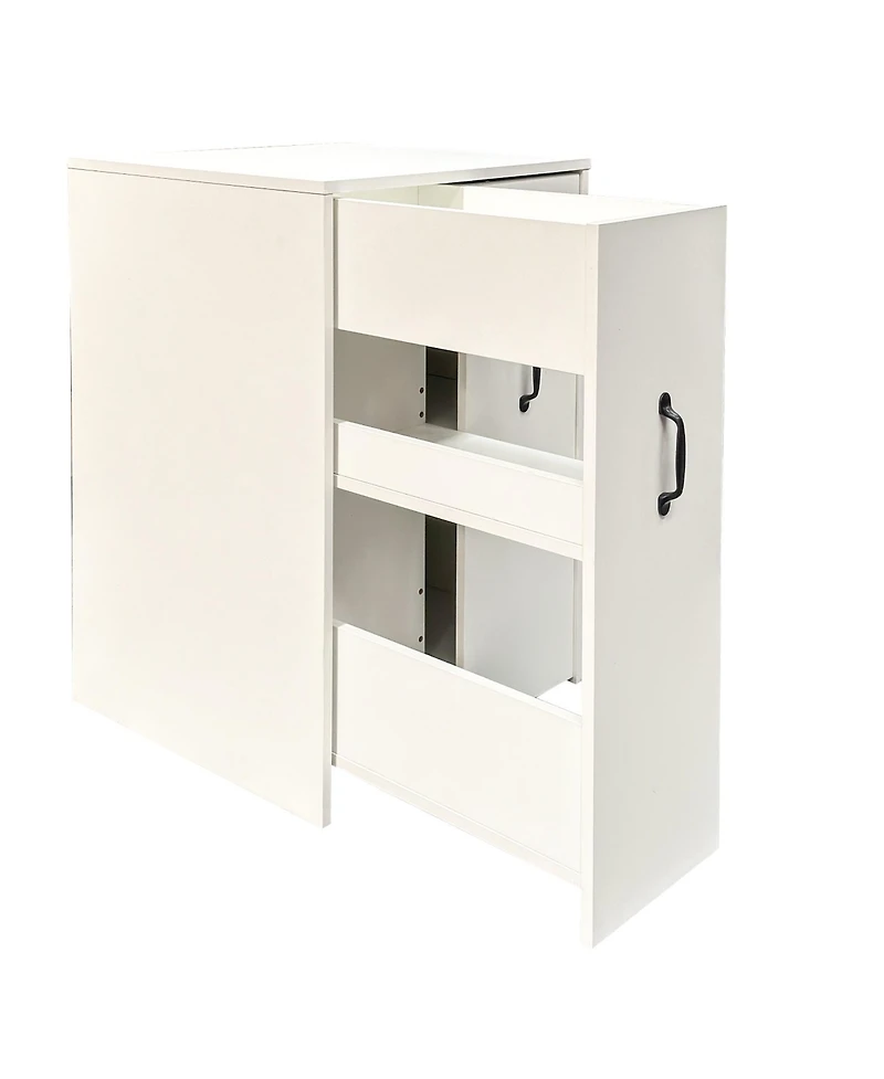 Rainsken 3 Tier Wooden Floor Standing Bookcase with Slide-Out Drawer and Dustproof Mobile File Cabinet, Hidden Storage for Living Room, Office