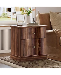 gaomon Fluted Nightstand with Drawers, Mid Century Modern Bedside Table, Brown Nightstand with Storage