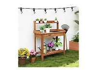 Slickblue Garden Workstation Table with Drawer and Storage Shelves