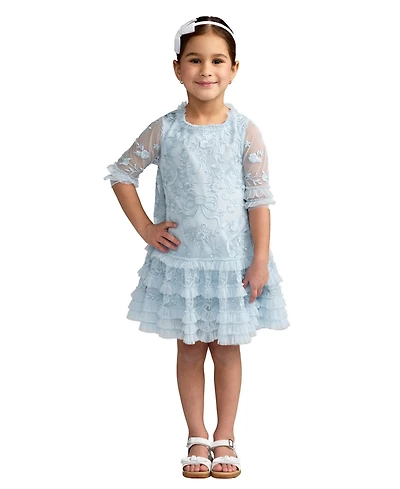 Mac Duggal Big Girls Micro Ruffle Embroidered Mini Dress