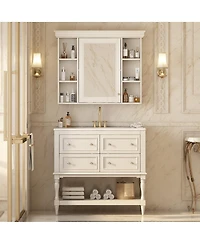 Sillysis 36'' Luxury Bathroom Vanity Set with Mirror Cabinet, Solid Wood & Mdf, Large Storage Shelf for Modern Bathrooms
