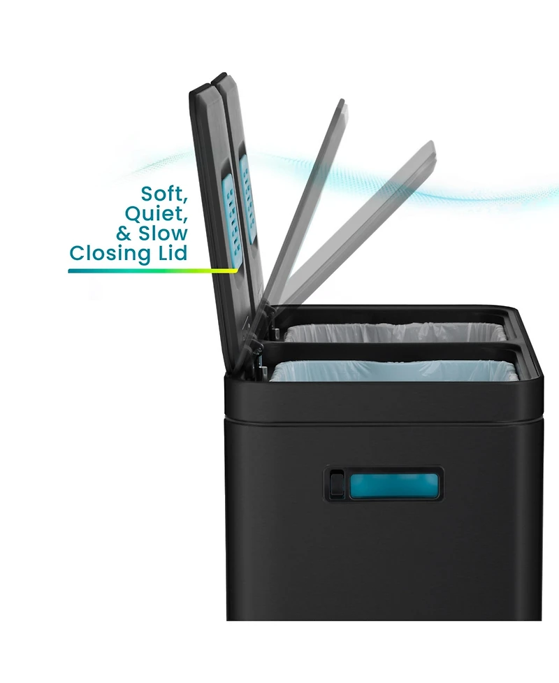 Home Zone Living 16 Gallon Stainless Steel Kitchen Trash and Recycling Can with Clean Aura Odor Control and Soft Close Lids.