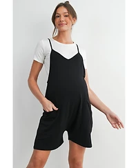 Hello Miz Maternity Sleeveless Loose Fit V-Neck Romper with Pockets and Adjustable Straps