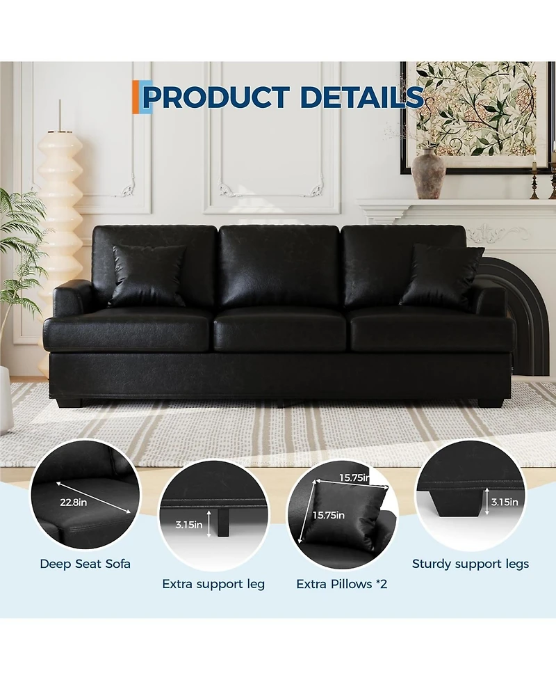 gaomon Modern 86" Sofa with 2 Throw Pillows, Deep Seat Couch with Upholstered Cushion & Removable Cover,Comfy