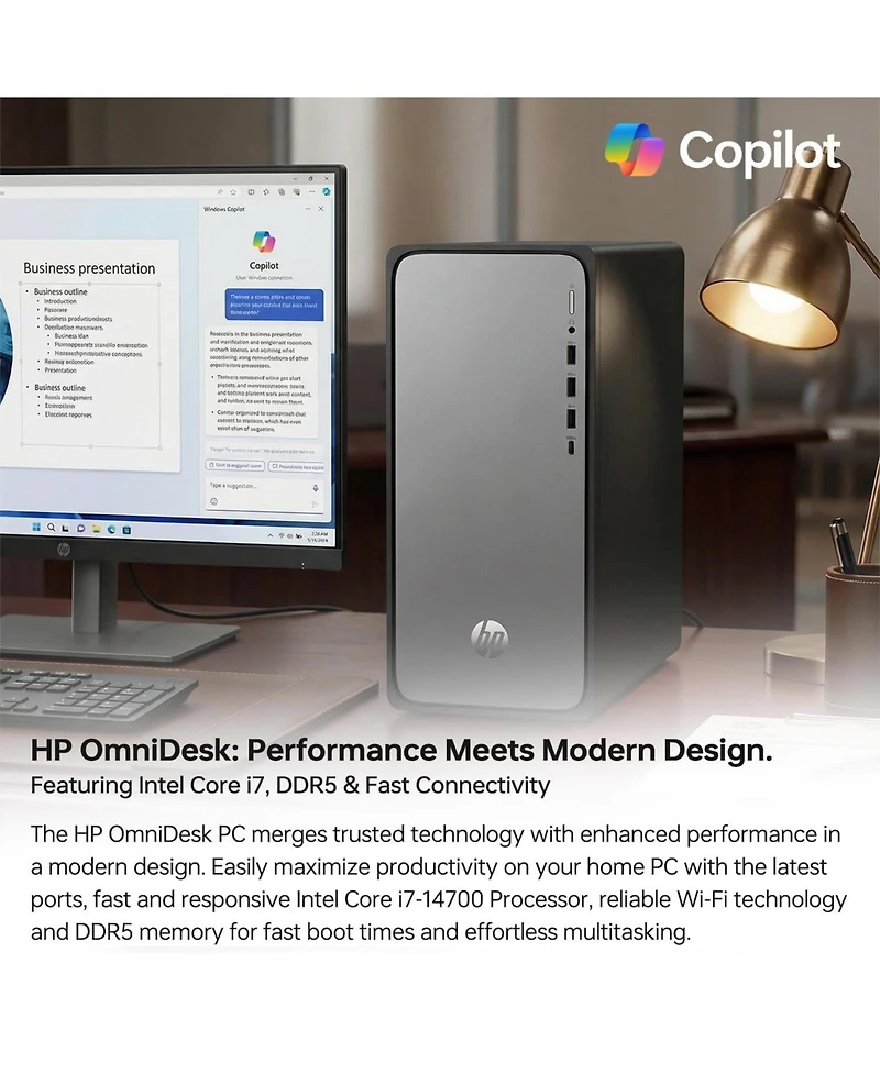 Hp OmniDesk Tower Desktop Intel Core i7 16GB Ram Intel Uhd Graphics 512GB Ssd Storage Windows 11 Pro - Black