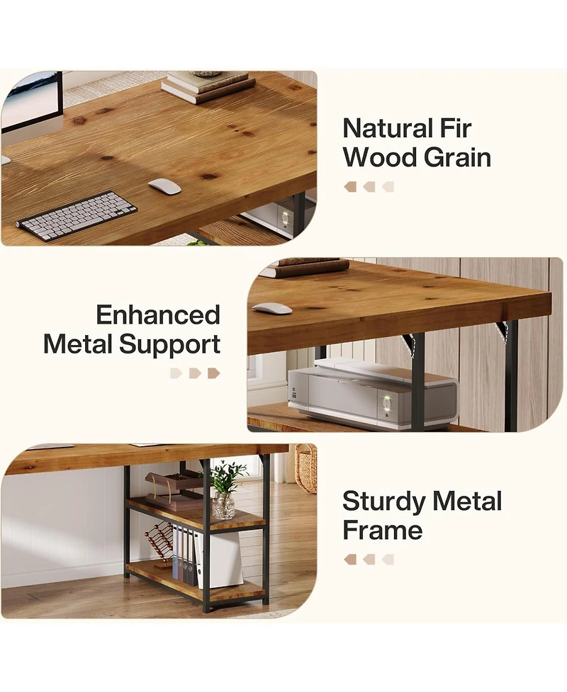 Tribesigns 71-Inch Extra Long Desk with Shelves, Industrial Solid Wood Home Office Desk, Large Office Computer Table Writing Gaming Workstation