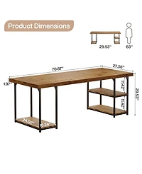 Tribesigns 71-Inch Extra Long Desk with Shelves, Industrial Solid Wood Home Office Desk, Large Office Computer Table Writing Gaming Workstation