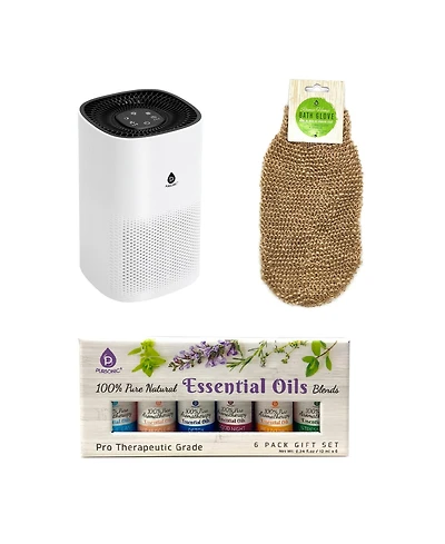 Pursonic True Hepa Air Purifier, Essential Oil Wellness Blends, and Sisal Hemp Bath Gloves