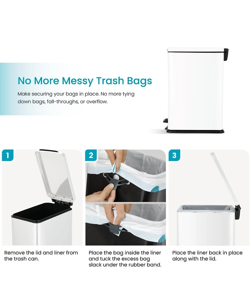 Home Zone Living 8 Gallon Slim Stainless Steel Kitchen Trash Can with Step Pedal and Soft Close Lid