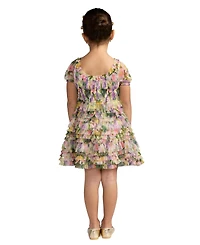Mac Duggal Little Girls Floral Scoop Neck Ruffle Dress