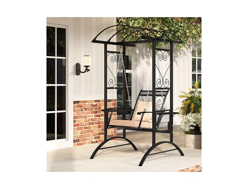 Slickblue Outdoor Porch Swing with Stand and Dual Trellises
