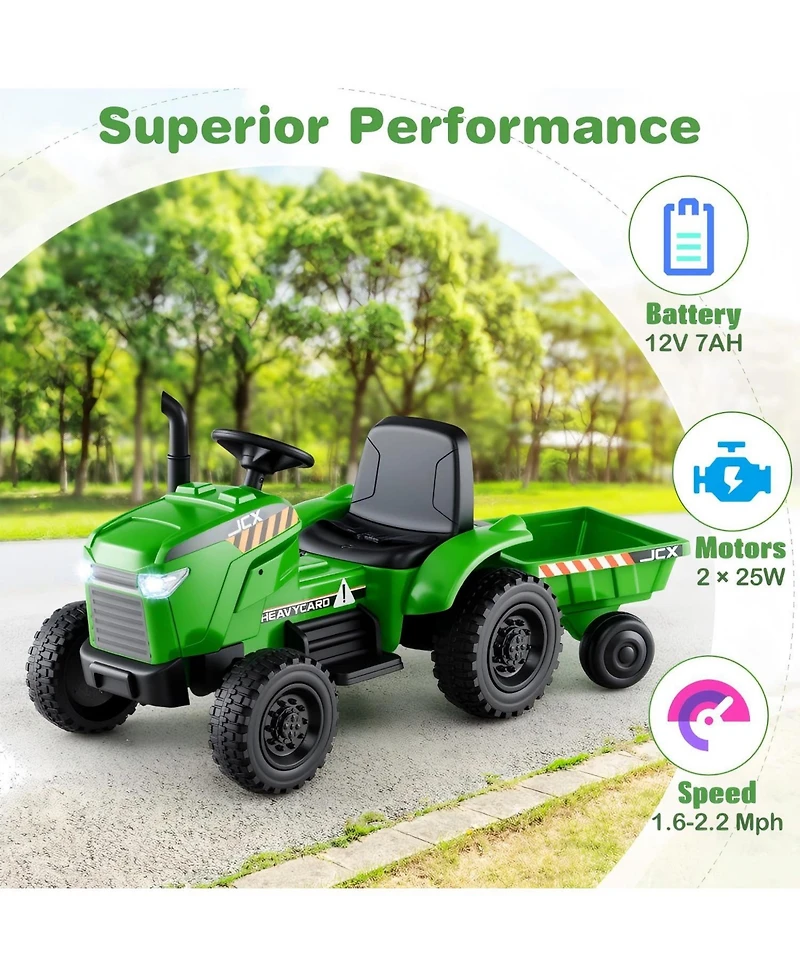 Hongge 12V 2 in 1 Kids Ride On Tractor with Trailer and 3-Gear Shift