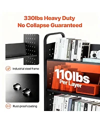 Yigii 3-Tier Rolling Book Cart, 330 lbs Capacity, Silent Casters, Easy Assembly