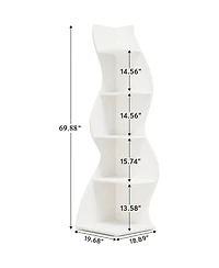 Rainsken 5-Tier Wall Corner Bookshelf, Modern Bookcase Storage Rack with Adjustable Shelves, Unique Shape for Living Room, Home Office