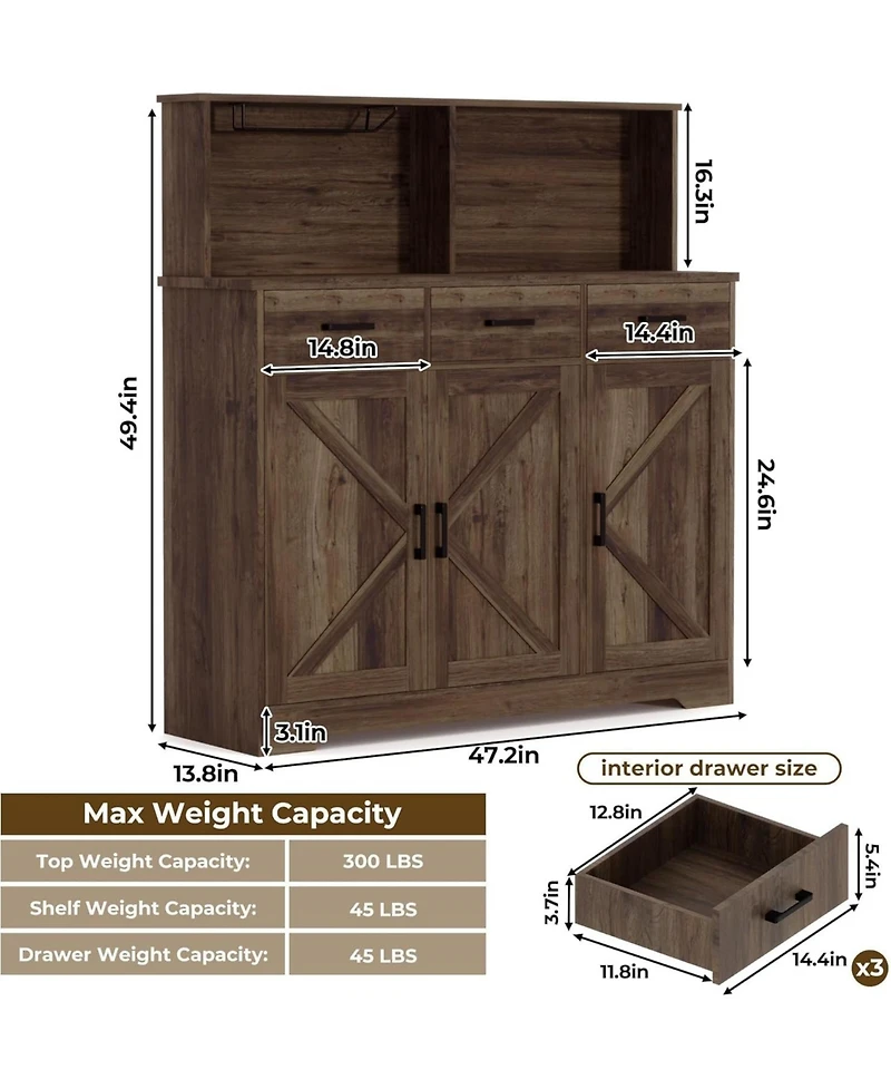 gaomon Farmhouse Style Buffet Cabinet with Integrated Microwave Stand