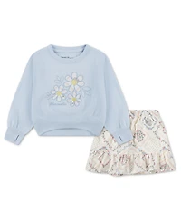 abercrombie kids Girls' Flower Fleece Crewneck Sweatshirt and Skort, 2-Piece Set
