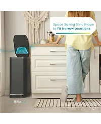 Home Zone Living 13 Gallon Slim Stainless Steel Kitchen Trash Can with CleanAura Odor Control and Soft Close Lid