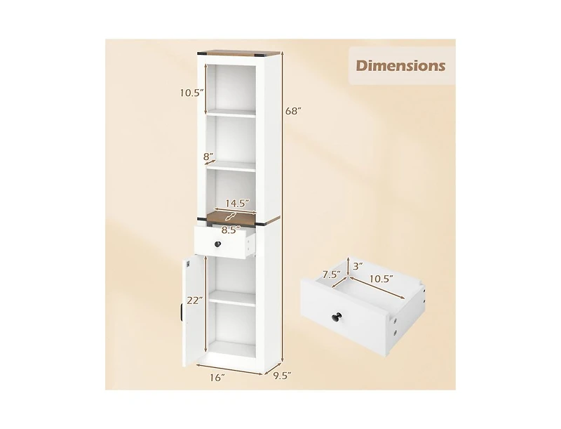 Slickblue 68 Inch Tall Bathroom Cabinet with Barn Door and Drawer