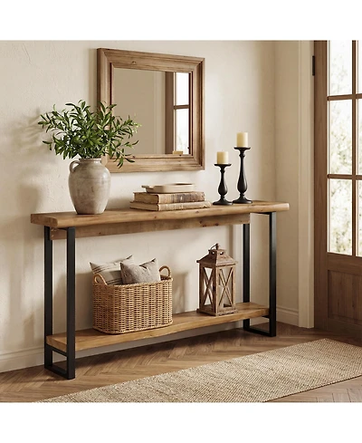 Tribesigns Solid Wood Live-Edge Console Table for Entryway, Farmhouse 63-Inch Narrow Long Sofa Table Behind Couch