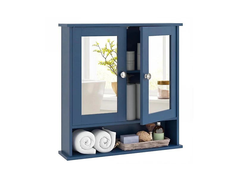 Slickblue Wall Mounted Mirror Cabinet with Storage Shelf and Doors