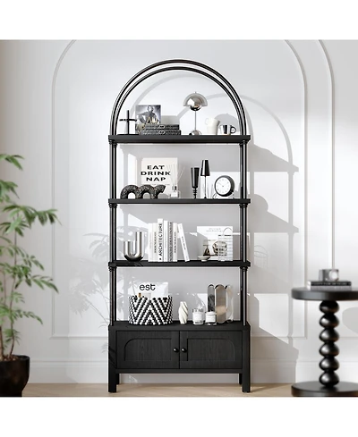 Sugift 71-Inch Tall Arched Bookshelf Bookcase Shelving Unit with Storage Cabinet Heavy for Living Room/Office