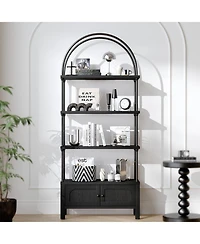 Sugift 71-Inch Tall Arched Bookshelf Bookcase Shelving Unit with Storage Cabinet Heavy for Living Room/Office