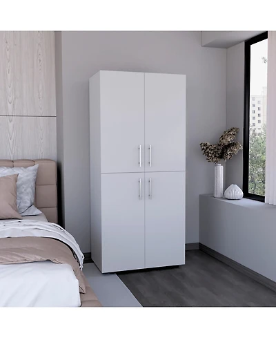 flynama 70inch Hazel Armoire 4-Door 6 Shelves 2 Hanging Rods Closet Cabinet