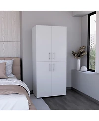 flynama 70inch Hazel Armoire 4-Door 6 Shelves 2 Hanging Rods Closet Cabinet