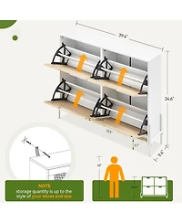 gaomon Rattan Shoe Cabinet Narrow Organizer with 4 Flip Drawers Freestanding Shoe Rack with Metal Legs Entryway