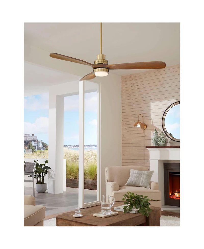Casa Vieja 52" Delta Modern Indoor Ceiling Fan 3 Blade Cct Led Light Remote Control Soft Brass Finish Bedroom Living Room Dc Motor