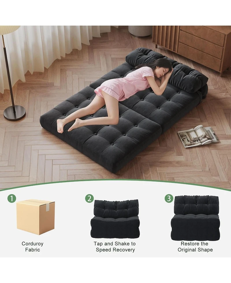gaomon Folding Sofa Bed, Futon Sofa Bed, Floor Folding Couch for Living Room, Convertible Sleeper Chair with Pillow Foldable Mattress Back Support