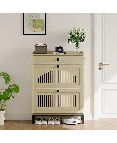 gaomon Wooden Shoe Storage Cabinet with 2 Turn Drawers Adjustable Shelves Large Top Drawer Hidden Freestanding Entryway Organizer