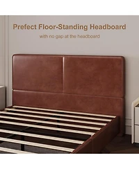 gaomon Bed Frame with 2 Storage Drawers, Faux Leather Low Profile Bed Base with Wood Slat Support, No Box Spring Needed, Easy Assembly