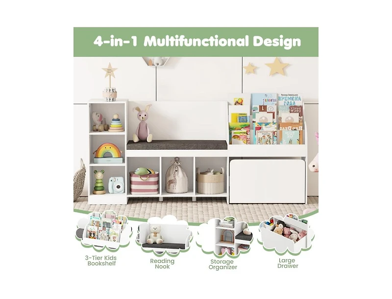 Slickblue Kids 4-in-1 Bookcase and Toy Organizer with Reading Nook