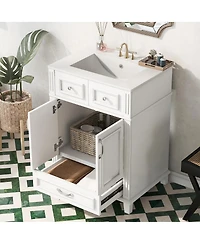 Sillysis Freestanding Bathroom Vanity with Ceramic Sink, Solid Wood Mdf Cabinet, Soft Close Drawer for Small Spaces