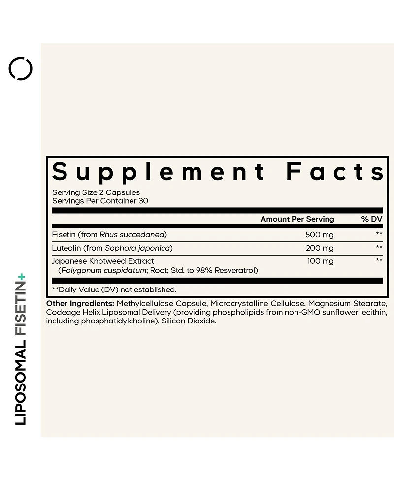 Codeage Liposomal Fisetin 500mg - Resveratrol, Luteolin, Polyphenol Flavonoids - Non-gmo