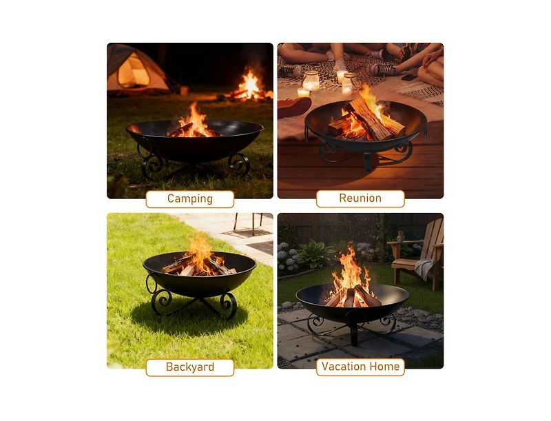 Slickblue 24 Inch Heavy Duty Metal Fire Pit Bowl with Handles, Wood Burning