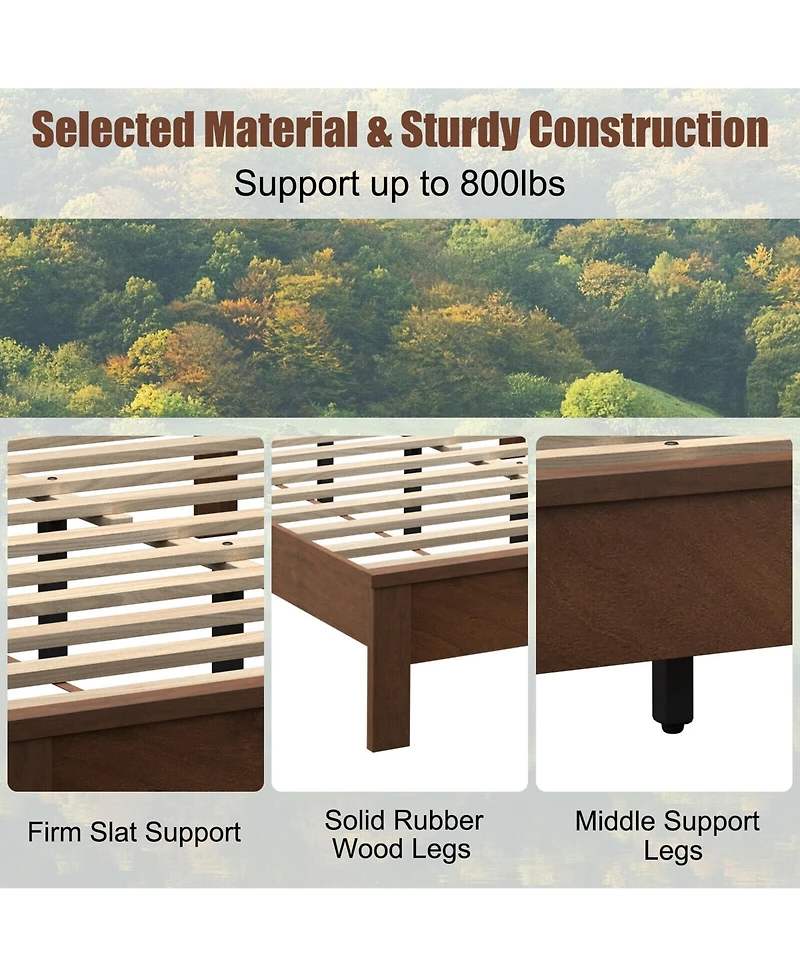 Gymax Bed Frame Platform Slat High Headboard Bedroom Rubber Wood Leg