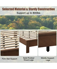 Gymax Bed Frame Platform Slat High Headboard Bedroom Rubber Wood Leg