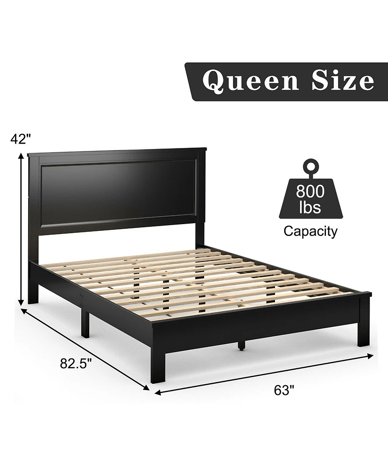 Gymax Bed Frame Platform Slat High Headboard Bedroom Rubber Wood Leg